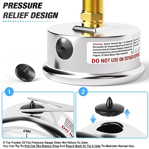 Image of MEANLIN MEASURE -30inHG~0Psi Stainless Steel 1 /4 inch NPT 2.5 inch FACE DIAL,Vacuum Liquid Filled Pressure Gauge,Single Scale, Water Oil Air Back Mount, with 1 /2 inch NPT and 3 /8 inch NPT Hex Bushing