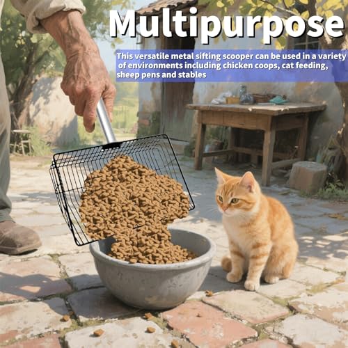 Image of 10 Inch Large Metal Chicken Poop Scooper, Detachable Tool 60 inch Long Metal Chicken Coop Poop Litter Scoop with Stainless Steel Handle, 4 in 1 Multifunctional Chicken Coop Accessories Litter Scooper