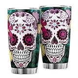 MYSLC Reisebecher Kaffeebecher Schädel Sterne Blumen Kopf Totenkopf Thermo Becher Rostfreier Stahl Vakuumisoliert Becher Tassen Auslaufsicher Trinkbecher Autobecher Multicolor 600ml