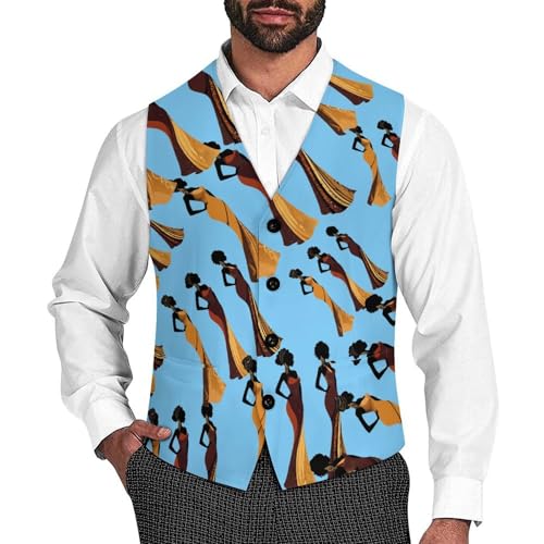 African U.S Women Men's Suit Vests Business Formal Dress Vest V-Neck Waistcoat for Wedding Casual