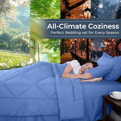 HEVUMYI Royal Blue Full Comforter Set - 7-Piece All Season Bed in a Bag Full, Ultra Soft Bedding Set with Comforter, Flat Sheet, Fitted Sheet, Pillowcases, Pillow Shams