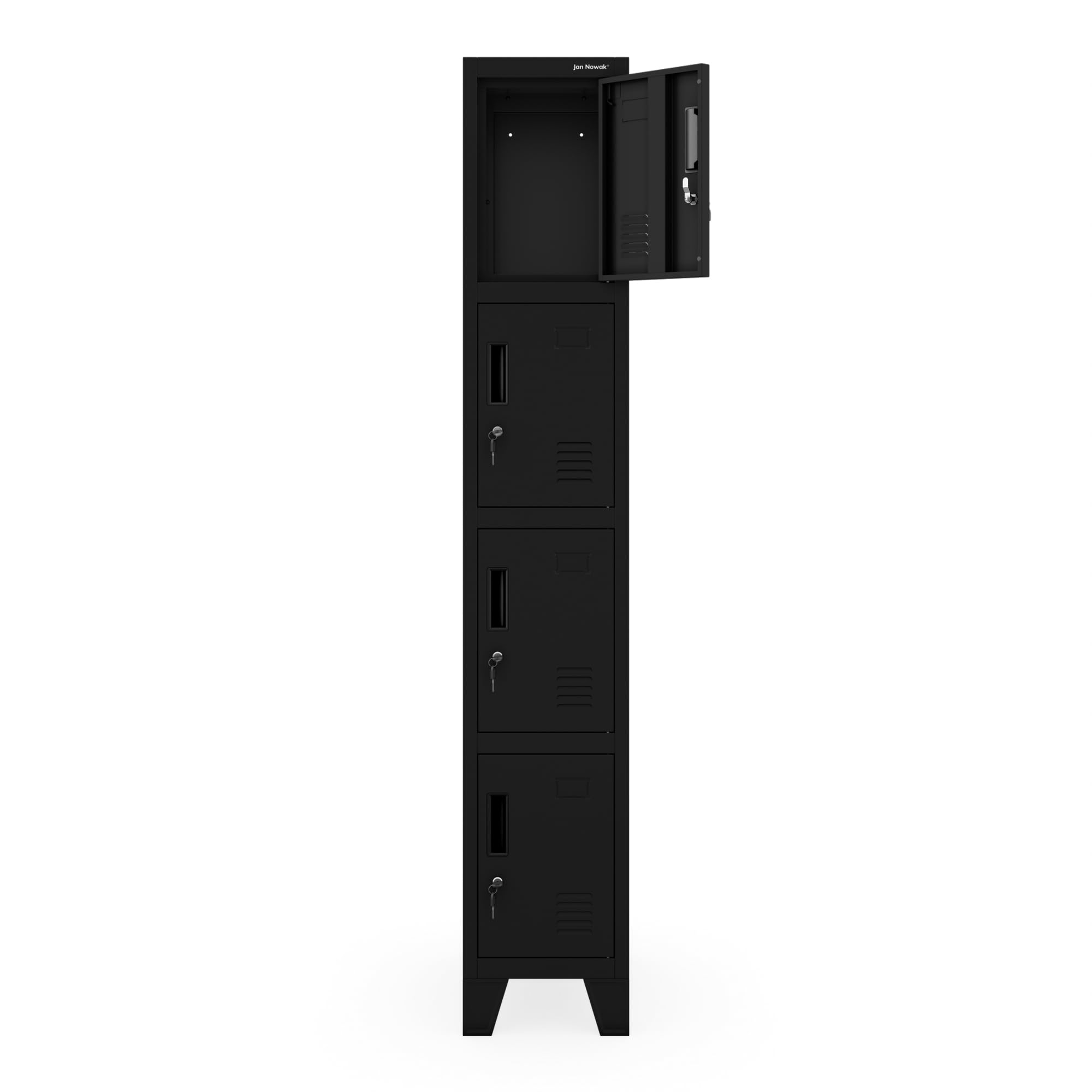 Jan Nowak Armoire Vestiaire Métallique 4 Casiers Verrouillables | Vestiaire professionnel en acier 0,6 mm, 4 casiers ventilés et verrouillables, fixation murale, rangement sécurisé.