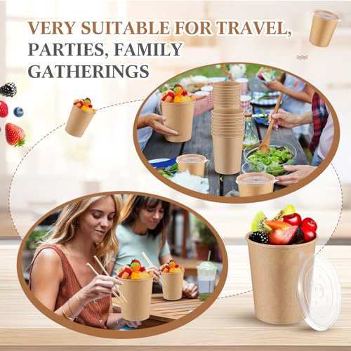 Image of Sabary 25 Pack 32oz Paper Soup Containers with Lids, Disposable to Go Soup Bowls, Ice Cream Cups, Take out Food Storage Containers, Microwavable and Freezer Safe for Ice Cream, Noodles, Snack, Yogurt