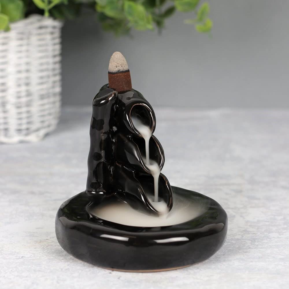 SJ TRADERS Ceramic Waterfall Incense Burner, Aromatherapy Home Decor and Fragrance Accessories Meditation Yoga Spa Great Gift for Any Occasion H9.5cm X W10cm X D12cm
