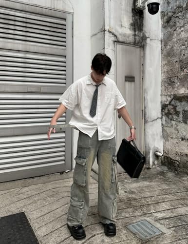 Aelfric Eden Button Down Shirts Oversized Unisex Plaid Tie Short Sleeve Shirt Casual Streetwear Summer Tops4