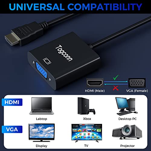 Togconn Hdmi To Vga Adapter, 1080P Gold-Plated Hdmi Male To Vga Female Connector With 3.5Mm Aux Audio Cable And Usb Power Supply, For Laptop, Pc, Monitor, Hdtv, Chromebook, Roku, Xbox #TOP3