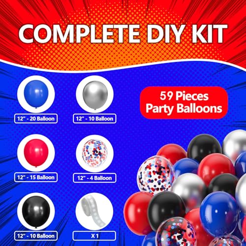 Image of Black Red Blue Balloon Garland Arch Kit Birthday Party Decorations, Hero Foil Fringe Curtains Backdrop Tinsel Streamer Photo Booth Props for Hero Party Decor Supplies Favors