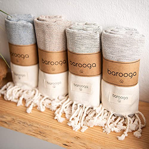 Barooga Turkish Hand Towel (Set Of 2) For Kitchen And Bathroom | 100% Cotton, 18 X 38 Inches | Prewashed Decorative Peshtemal Towel For Face, Hand, Hair, Yoga, Dishcloth, Tea Towel (Grey) #TOP7