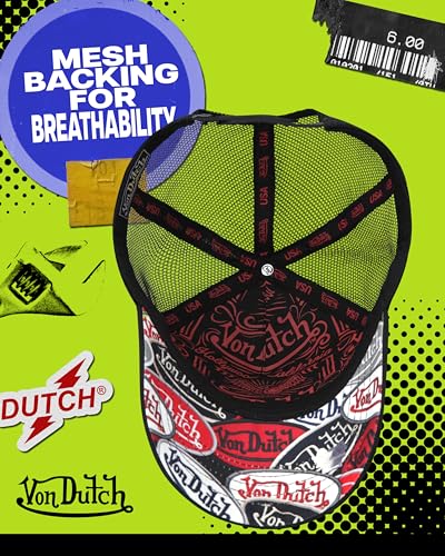 Image of Von Dutch Monogram Trucker Cap - Retro Snapback Cap for Men and Women - Adjustable Snap Fit Panel, Mesh Rear, Curved Bill