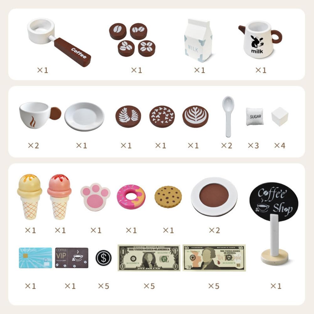 Set da Gioco Caffetteria in Legno, Banco Finta Macchina del caffè | Set Gioco di Ruolo Caffè, Cibo per Gioco di Finzione, Stazione del Caffè per Bambini