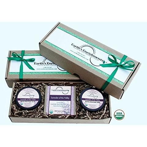 Earth's Enrichments Exfoliating Sugar Body Scrub | Moisturizing Bar Soap | Relaxing Bath Salts with Sea Salts (USDA Organic) Lavender Cover