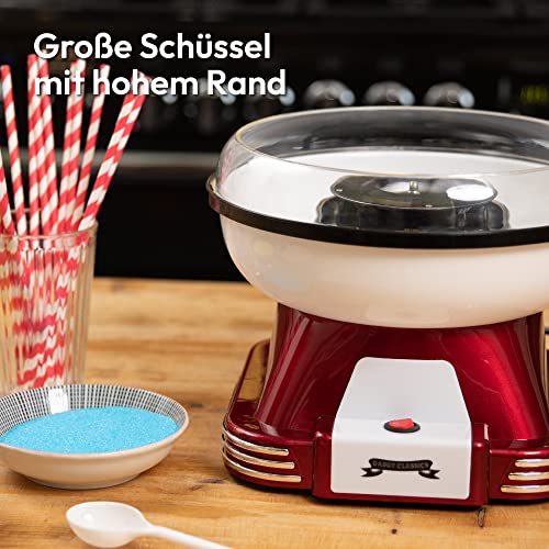 Gadgy Zuckerwattemaschine - Retro Cotton Candy Machine - Zuckerwatte Maschine mit Stäbchen und Messlöffel - Höhe 22 cm Rot Weiß - 500 Watt Zuckerwattenmaschiene für zuhause – Bild 4