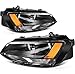 ASTOU Headlight Assembly Fit For Volkswagen For Jetta MK6 4-Door 2011-2014 2015 2016 2017 2018 Chrome Housing Amber Reflector Headlamps Left Right Pair 5C7941005 VW2502146(Bulbs Not Included)