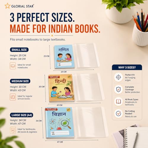 Image of Transparent Self Adhesive Book Cover Film Sheets - 30 PCS (10 Each of 3 Sizes) | Waterproof Book Cover Sticker for School Books, Notebooks & Textbooks | No Cutting Required