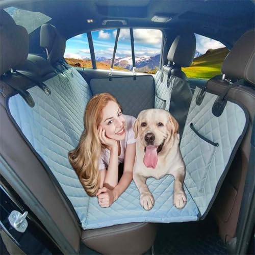 CYWOPVEQ犬 車 シートペットドライブシート 安定快適 ベルト付き 全車種 防水 傷つきにくい 取付簡単 可視メッシュ窓シートお手入れやすい (ライトグレー)