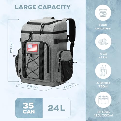 Image of Maelstrom 35 /50 Can Insulated Backpack Cooler, Leakproof Soft Lunch Ice Bag | Keeps Food Cold For 16h, Peva Liner, Durable Nylon, Ergonomic Padding. Perfect For Men, Women, Camping, Beach, Hiking, Travel