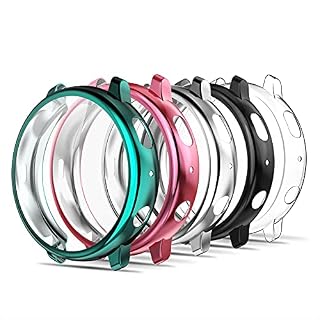 Simpeak 5-Pack Screen Protector Case Compatible with Samsung Galaxy Watch Active 2 44mm, TPU Soft Screen Protector Bumper Cover, Rose Pink+Blue+Black+Clear+Silver