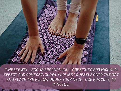 Timebeewell Eco-Friendly Back And Neck Pain Relief - Acupressure Mat And Pillow Set - Relieves Stress, Back, Neck, And Sciatic Pain - Comes In A Carry Bag For Storage And Travel (Purple) #TOP3