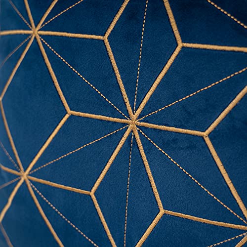 Aeckself 20 X 20 Inch Navy Blue Gold Plaid Geometric Lines Embroidery Velvet Cushion Case Luxury Modern Square Throw Pillow Cover Decorative Pillow For Couch Living Room Bedroom Car 50 X 50Cm #TOP4