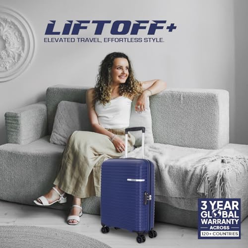 Image of American Tourister Liftoff+ | Small Size Cabin Trolley Bag (55 cm) for Travel | 360 8 Wheel Travel Luggage | Hard Case Polypropylene (PP) Suitcase | Mounted TSA Lock | Midnight Blue