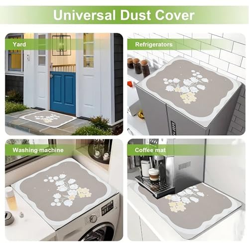 Image of Homecloud Washing Machine Mats for Top of Washer, Washing Machine Protective Mats, Dish Drying Mat, Non-slip Waterproof Washer Dryer Dust Cover Mat for Laundry & Kitchen (60cm x 60cm) (Brown Flower)