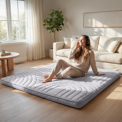 Image of ZonLi Japanese Floor Mattress Futon Mattress Full Size, Thicken Roll Up Tatami Mat Washable Cover, Portable & Foldable Floor Bed Mattress for Sleeping, Dormitory, Adult