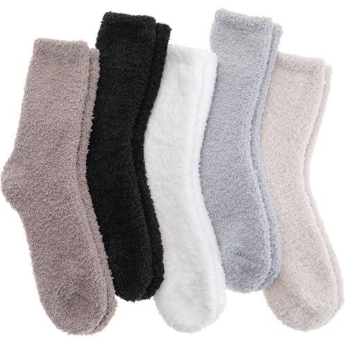 Image of Fuzzy Socks Warm Fluffy Winter Cozy Thick Plush Slipper Sleep Comfy Crew Socks for Women & Men 5 Pairs
