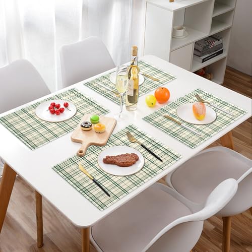 Napperon de table vert sauge à carreaux, set de table lavable haute résistance - 8