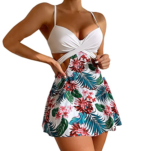 Tankini deux pièces pour femme blanc M avec jupe pour masquer les complexes