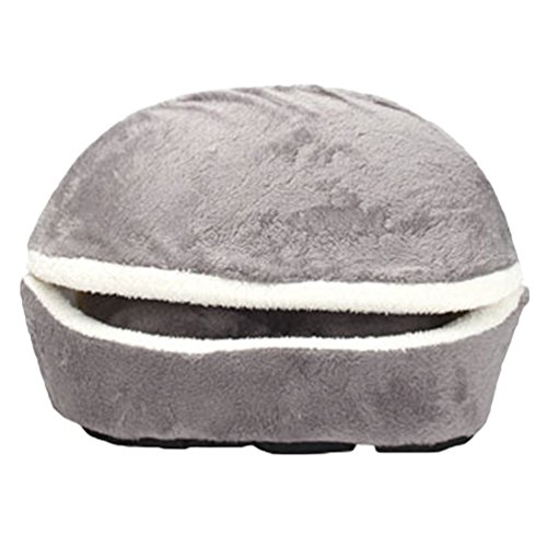 LvRao 2 in 1 Haustier Haus | Muschelförmig Hund Katze Bett Höhlenbett | Klein Flanell Hundehaus Hundehöhle Kuschelhöhle (Grau, 45 * 32 * 32CM) Cover