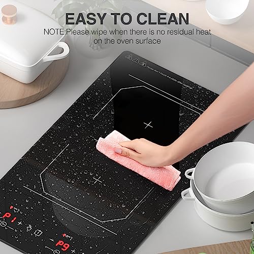 Double Induction Cooktop Portable,2 Burner Induction Cooker 110V 12 Inch,Built-In Countertop Burners 2300W,Independent Control,Ultrathin Body,2300W-Multiple Power Levels,2 Hour Timer,Safety Lock #TOP4