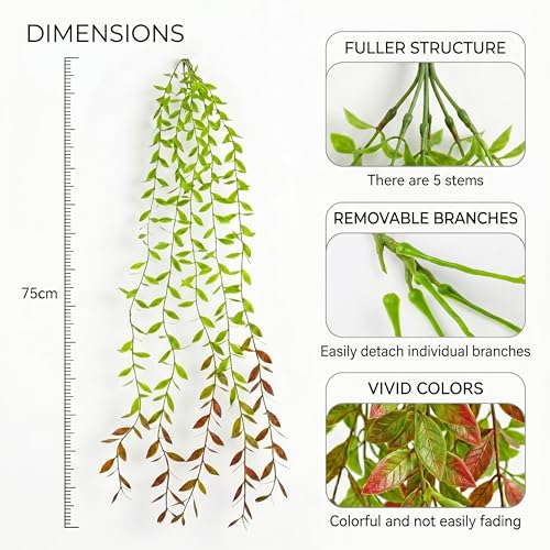 Image of Dekorly 75CM Artificial RainFlow Ivy Hanging Vines (Pack of 4) | Lush Green Cascading Creeper for Home & Balcony Decor (Rainflow Red Tail Vines)