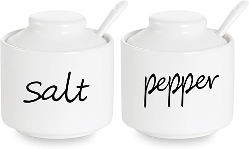 Miniatura 9 de ONTUBE Farmhouse - Tazones de pimienta y sal de 8 onzas con tapa y cuchara, ollas de cerámica para condimentos, recipiente de especias para cocina,