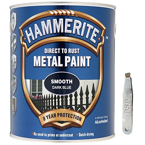 Hammerite Direct to Rust Metal Paint Smooth Finish Dark Blue 5L with PSP Paint tin Opener
