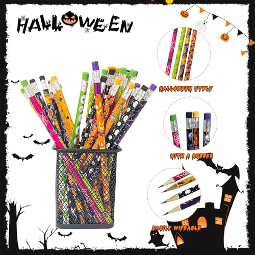 48 lápices Halloween de madera con borrador miniatura 3