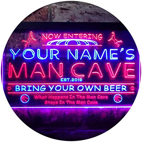 Personalized Your Name Est Year Theme Basketball Man Cave Sport Bar Dual Color LED Enseigne Lumineuse Neon Sign Rouge et bleu 300 x 210mm st6s32-qc1-tm-rb