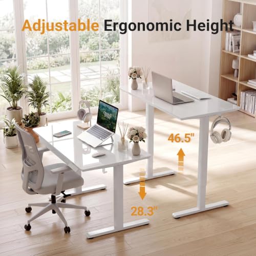 Image of YDN Glass Standing Desk with Drawers 32x19 Inch White