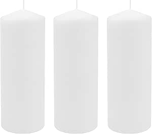 Stonebriar 3 Pack Tall 3 x 8 Inch 80 Hour Long Burning Unscented White Wax Pillar Candles