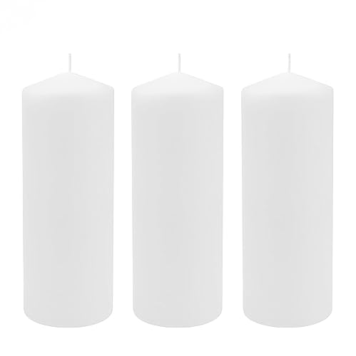 Stonebriar 3 Pack Tall 3 x 8 Inch 80 Hour Long Burning Unscented White Wax Pillar Candles - Pack of 3 - 3" x 8"