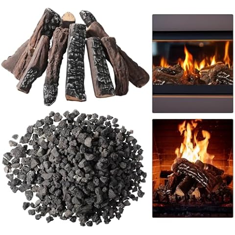 Sasylvia 10 Pcs Ceramic Logs and 10 Lbs Lava Rocks Set Cover