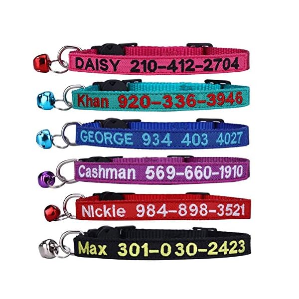 Cat collar,personalized embroidered nylon cat id collars with bell - custom text with pet name and phone number …