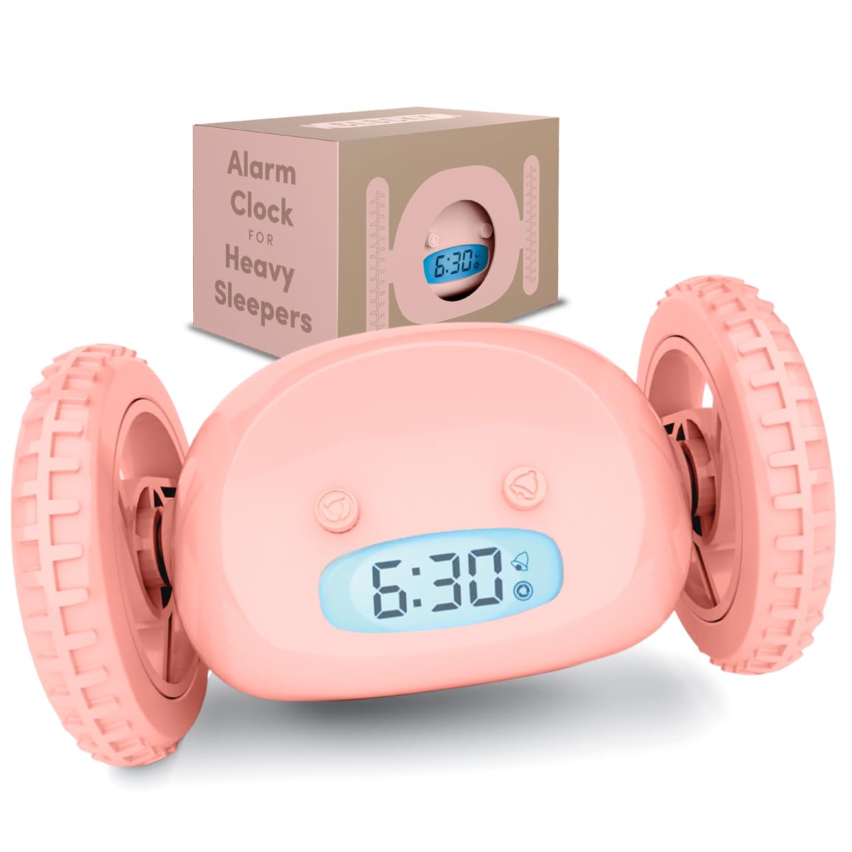 CLOCKY Extra Super Loud Alarm Clock for Heavy Sleepers Adults Kids Teens Bedroom, Move Jump Roll Run Away Easy to Set Smart Digital Alarm Clock on Wheels -Funny Gag Gift (Pink)