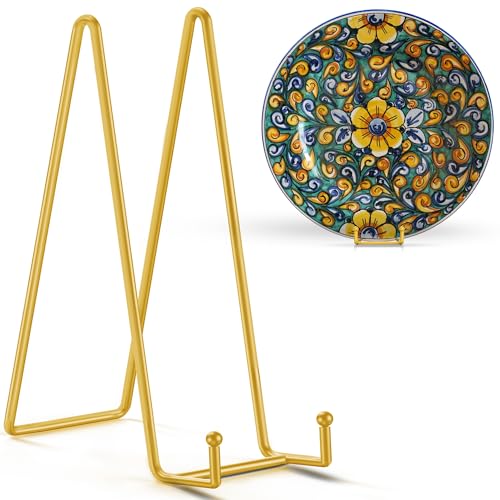 Image of TR-LIFE 14 Inch Gold Metal Plate Stand (2 Pack) - Heavy Duty Display Easel for Large Plates, Frames, Platters and Art