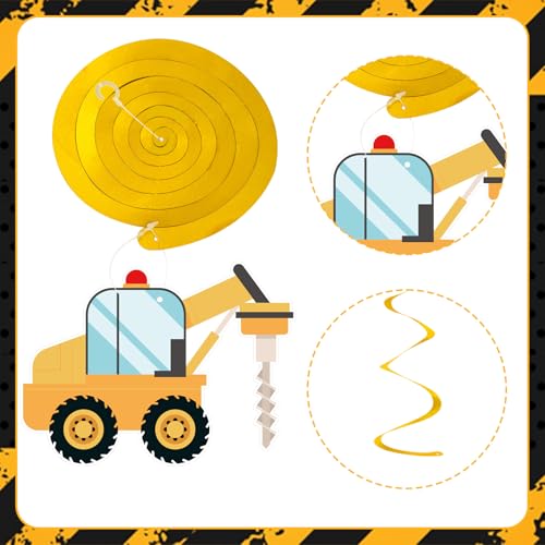 Image of Hooqict Happy Birthday Banner Construction Birthday Party Supplies with Vehicle Truck Hanging Swirls Ceiling Streamers for Kids Boys 1st 2nd 3rd Construction Excavator Tractor Birthday Party Decorations