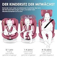KIDIZ® Autokindersitz mit Isofix i-Size R129 100-150cm bis 12 Jahre, Kinderautositz Gruppe 0/1/2/3, mitwachsender Kindersitz, 5-Punkt-Gurt, höhenverstellbare Kopfstütze, Sitzerhöhung Auto, Rosa – Ansicht 6