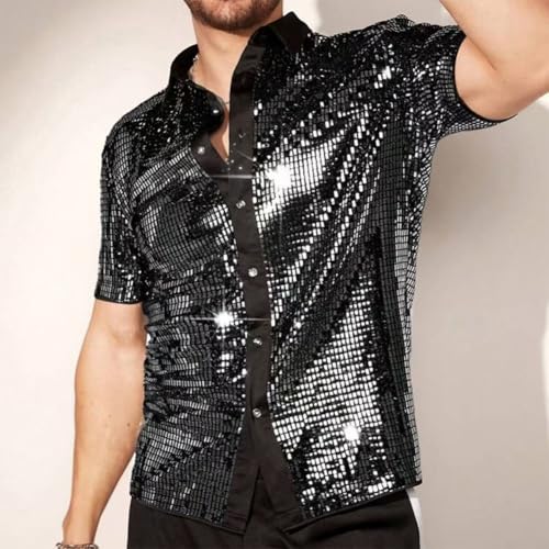 Camisa de botones cómoda y flexible para hombres que buscan ropa de fiesta transpirable negra