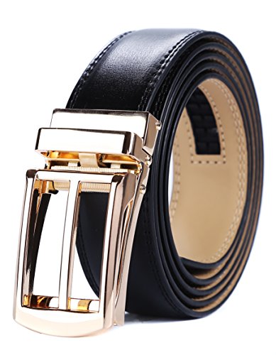 Mens Leather Ratchet Belts with Open Buckle Perfect Fit Dress Belt (One Size:32
