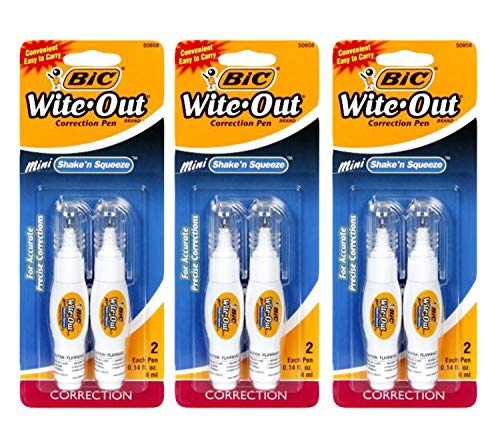 BIC Wite Out Correction Pen, Shake and Squeeze, Mini Pack 2 Count (Pack of 3)