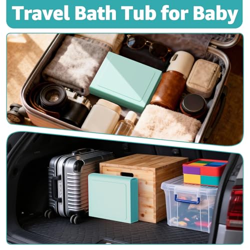 Collapsible Baby Bathtub, Toddler Bathtub with a Drain Plug, Folded for Storage Without Assembly, Suitable for Newborns to Toddlers, Portable Bathtub for Outdoor Travel, Green