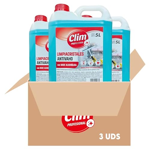 Clim Profesional Liquido LimpiaCristales 3x5 Litros | De secado rápido antivaho. Para todo tipo de superficies de vidrio, cristal o espejo.